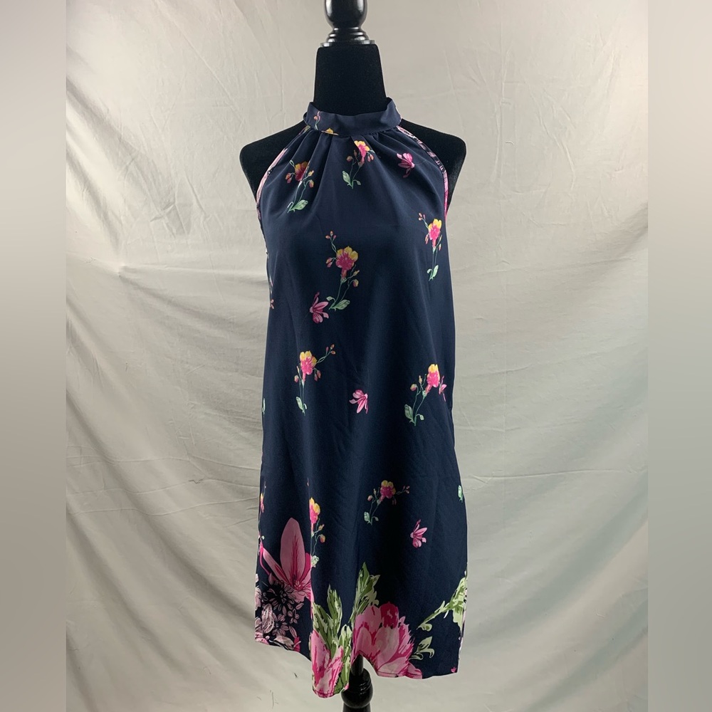 Blue Floral Print Backless Halter Neck Dress - Picture 6 of 9